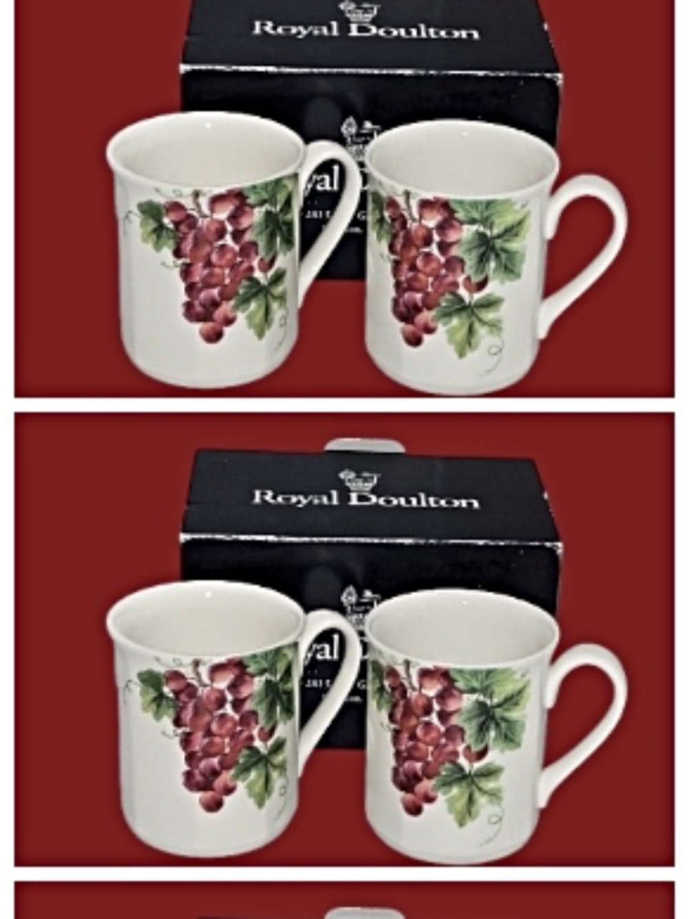 Set of 6 Royal Doulton Vintage Grape Mugs - Made in England In Original Boxes